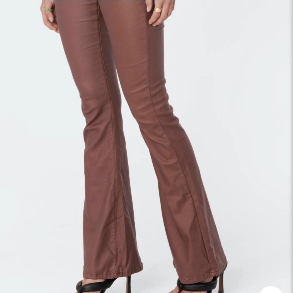 Edikted Luna Faux Leather Flare Pants Size Medium